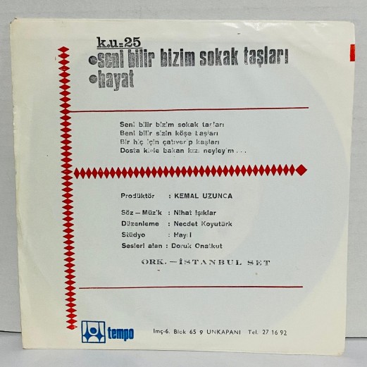 nihat ışıklar & istanbul set orkestrası - seni bilir bizim sokak taşları - hayat 45 lik plak 