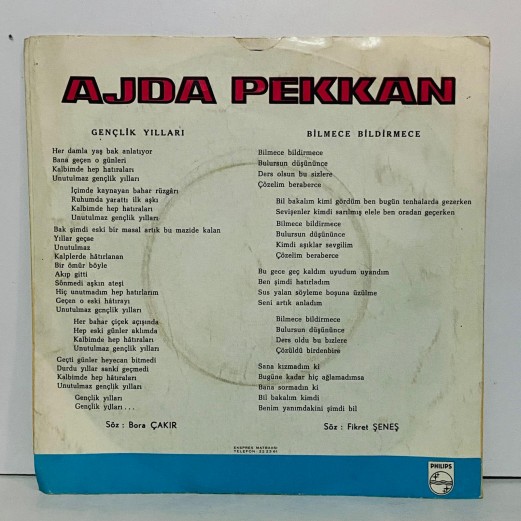 ajda pekkan - gençlik yılları - bilmece bildirmece 45 lik plak ajda pekkan - gençlik yılları - bilmece bildirmece 45 lik plak