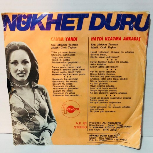 nukhet duru - canım yandı - haydi uzatma arkadaş 45 lik plak 