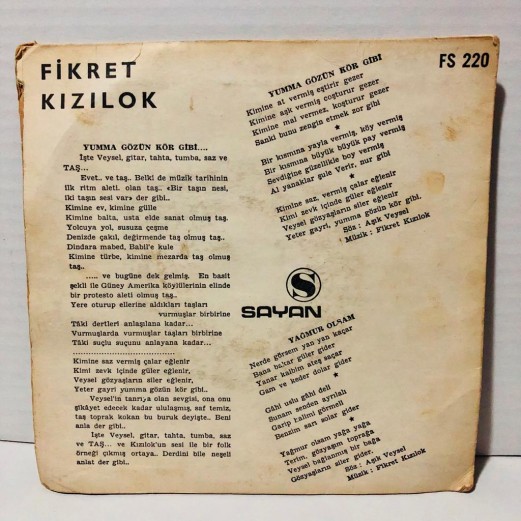 FİKRET KIZILOK - YAĞMUR OLSAM - YUMMA GÖZÜN KÖR GİBİ 45 LİK PLAK 