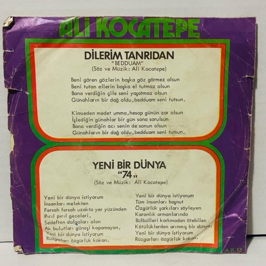 ali kocatepe - dilerim tanrıdan - yeni bir dünya 45 lik plak 