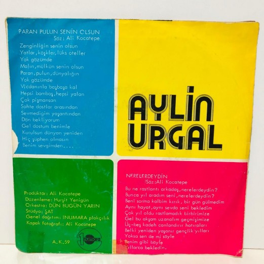 aylin urgal - paran pulun senin olsun - nerelerdeydin 45 lik plak 