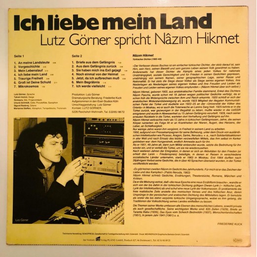 Nazım Hikmet – Ich Liebe Mein Land ( Lutz Görner Spricht Nâzim Hikmet ) lp